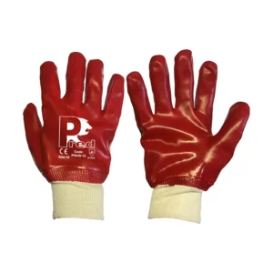 Pr Red PVC Knit Wrist Glove